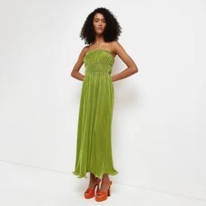 Green plisse midi dress